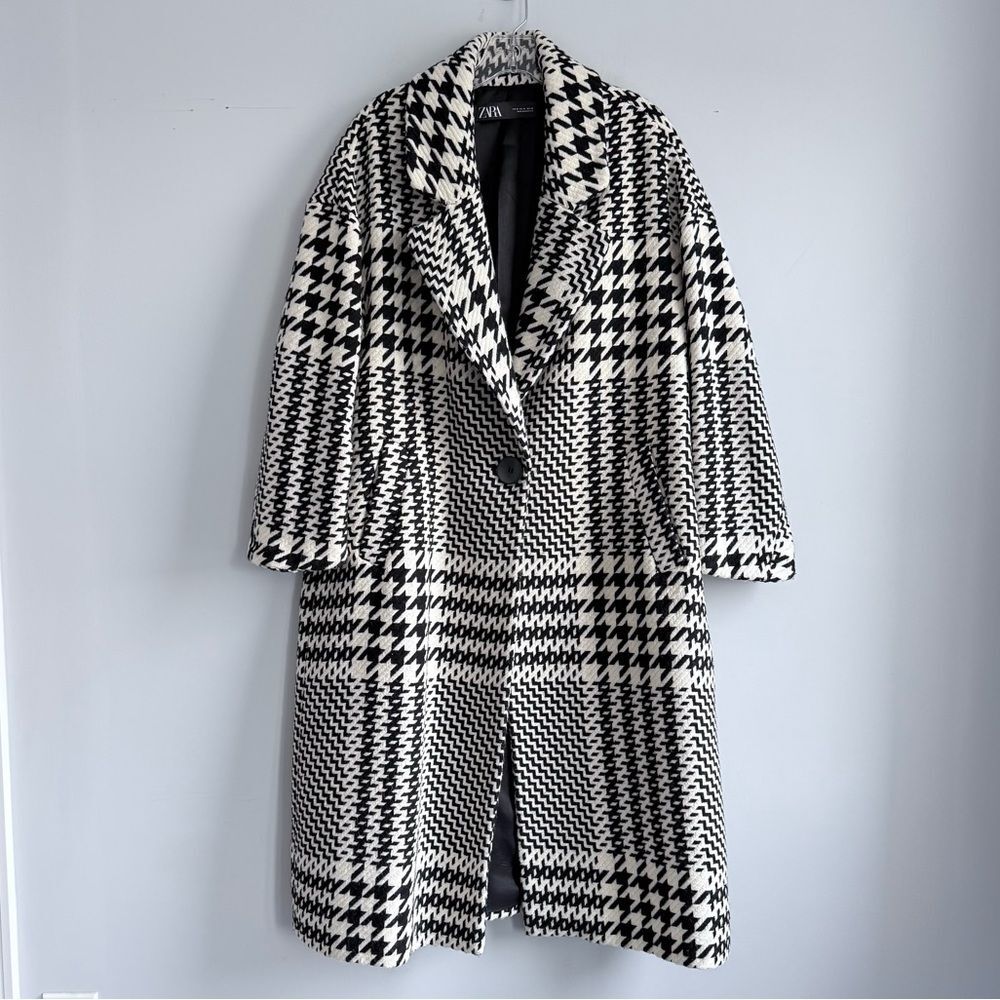 Zara Oversized Plaid Houndstooth Coat Longline 8083/114/070 M Blogger Favorite - Picture 7 of 16